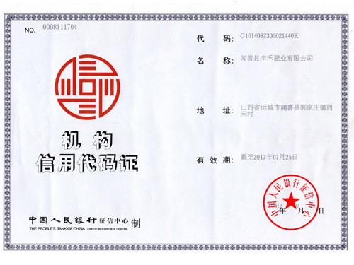 機(jī)構(gòu)信用代碼證